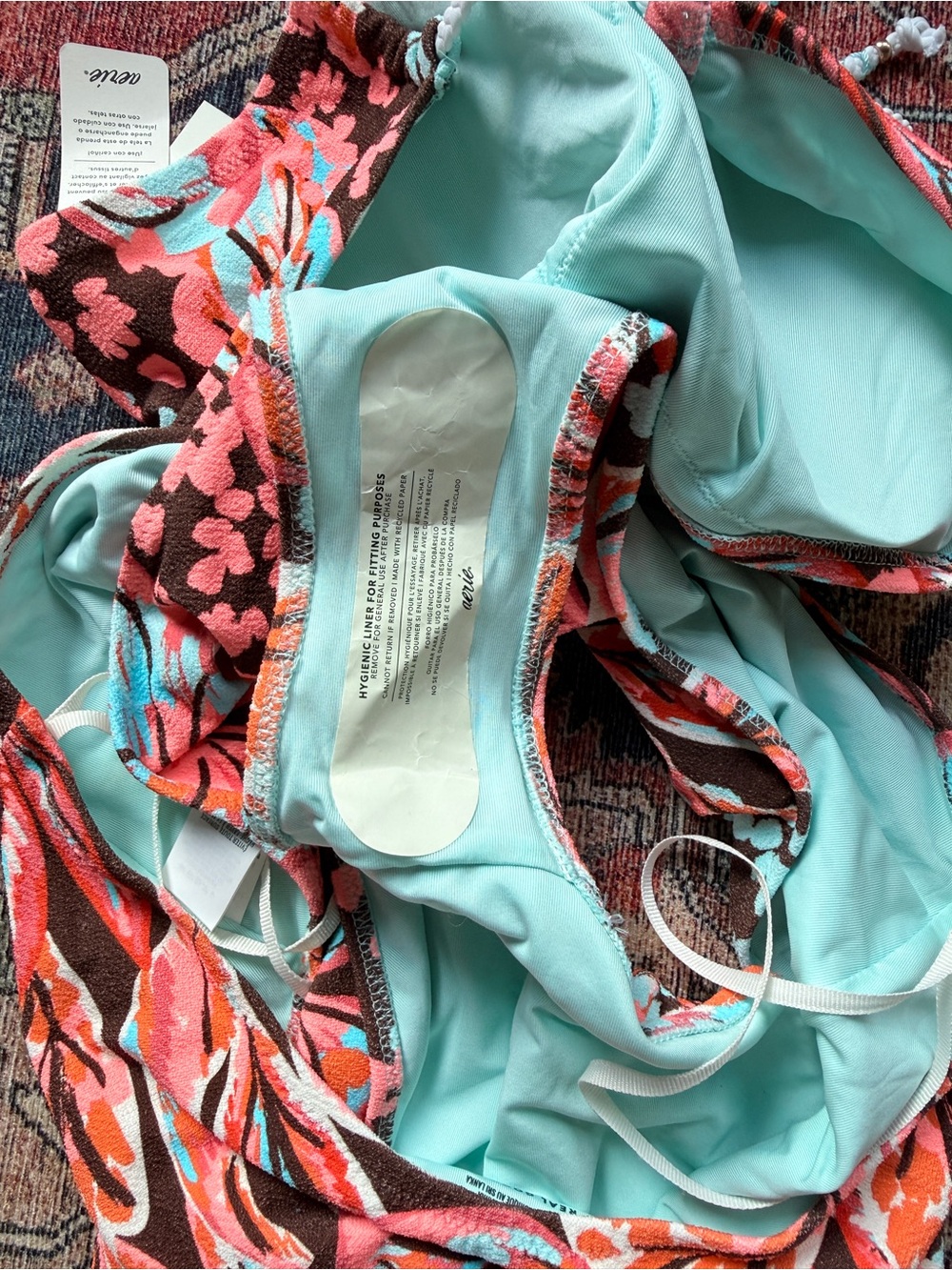 NWT Aerie Buzzed Terry Halter Cut Out Floral One-Piece Swimsuit - Picture 6 of 6